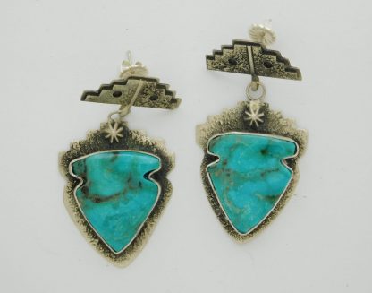 Tony Chino Acoma Pueblo Turquoise Arrowhead and Sterling Silver Earrings