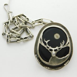 ADAM RAMIREZ Ute / Acoma Pueblo "The Hunters Moon" Sterling Silver, Obsidian, and Horn Pendant