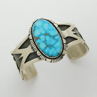 CHARLIE WILLIE Navajo HIGH GRADE Kingman Water-Web Turquoise and Sterling Silver Cuff Bracelet