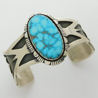 CHARLIE WILLIE Navajo HIGH GRADE Kingman Water-Web Turquoise and Sterling Silver Bracelet Cuff
