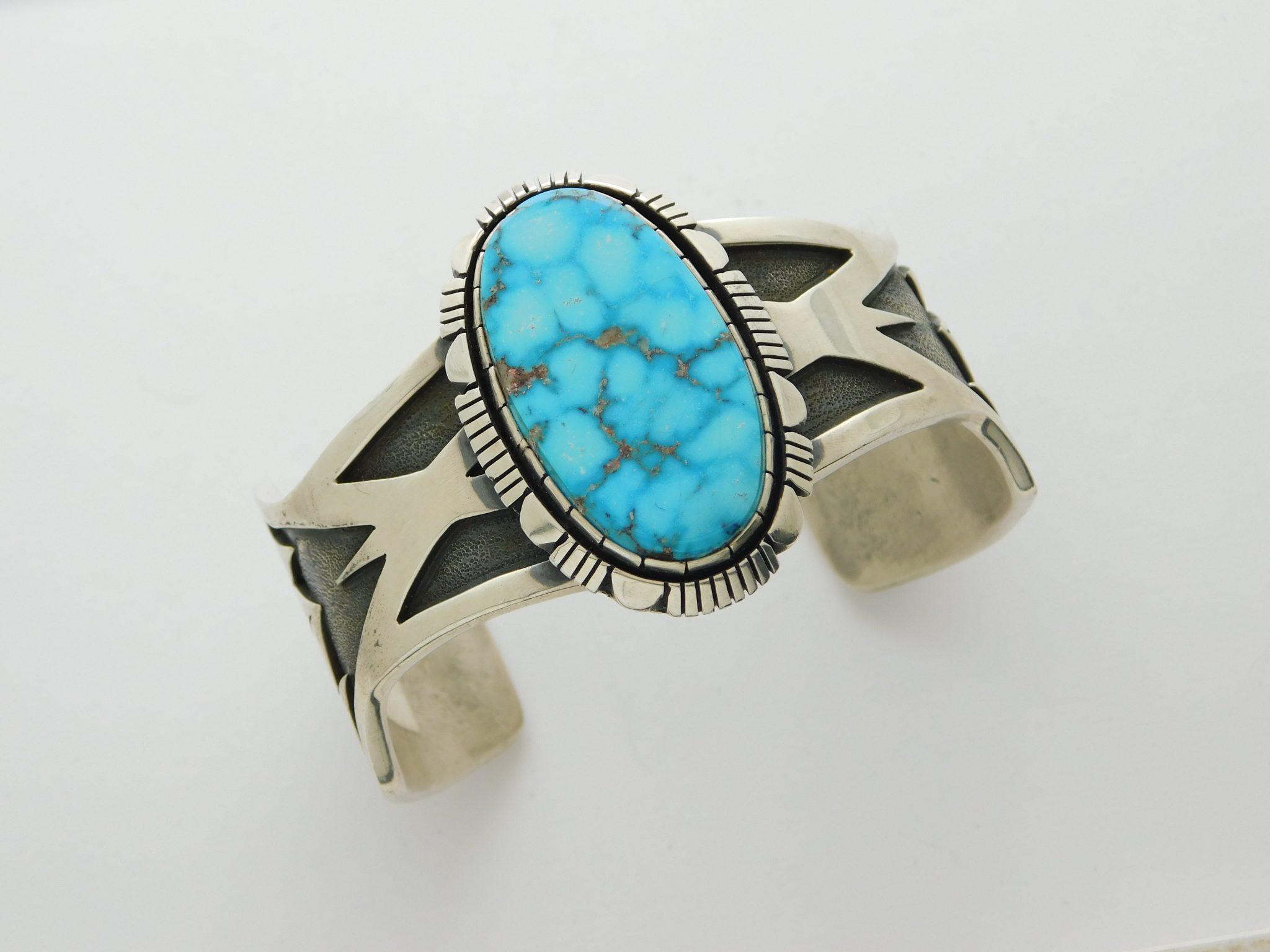 CHARLIE WILLIE Navajo HIGH GRADE Kingman Water-Web Turquoise and Sterling Silver Cuff Bracelet