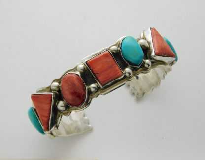 Harry B. Yazzie Navajo Sterling Silver, Spiny Oyster and Turquoise Bracelet