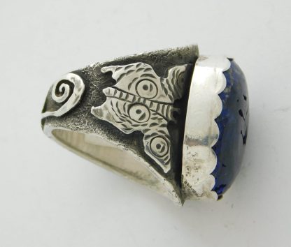 Side view of Adam Ramirez Ute / Acoma Azurite and Sterling Silver Butterfly Ring