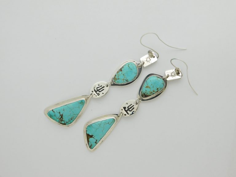 James Fendenheim Tohono O'odham "Desert Love" Sterling Silver and #8 Turquoise Earrings