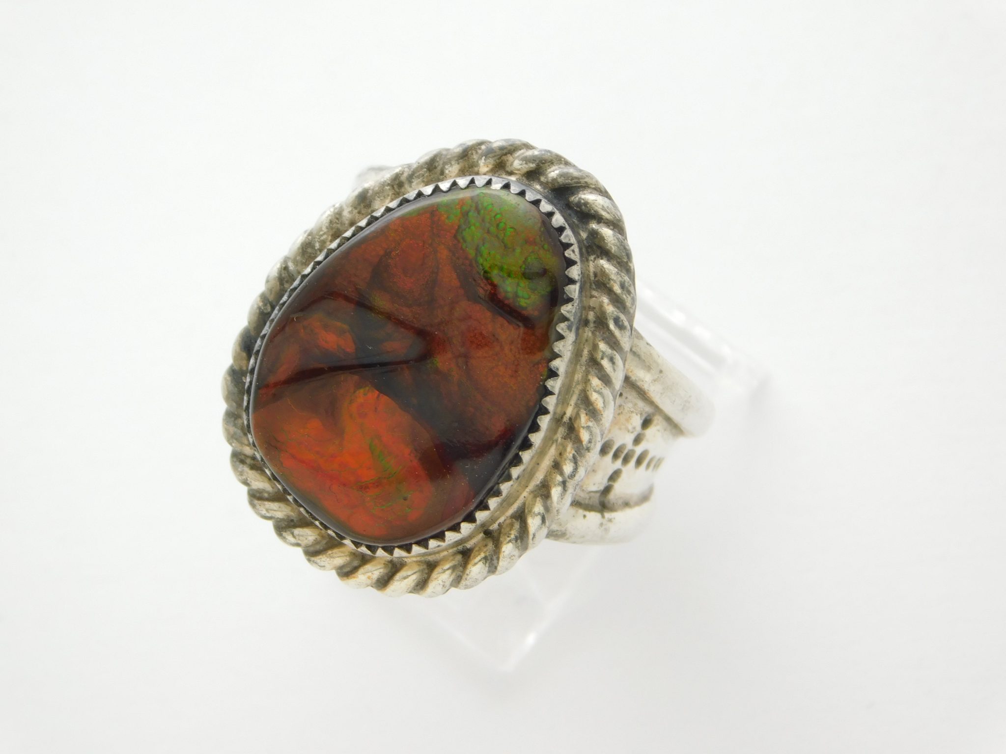 The Wizard's Workshop Tombstone, Arizona Fire Agate and Sterling Silver Ring Size 11-1/4
