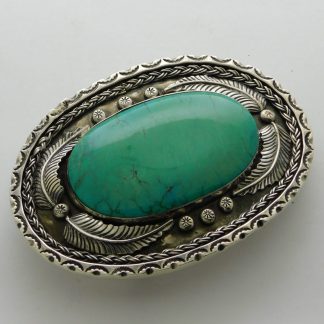 LOWELL SHIRKEY Navajo Kingman Turquoise and Sterling Silver Belt Buckle