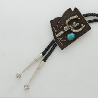 BOLA BILL (R) Arizona State Profile and Saguaro Cactus Sterling Silver and Turquoise Bolo Tie