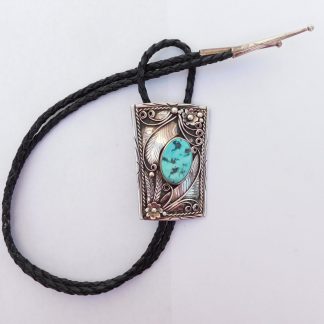 N. CURLEY Navajo Sterling Silver and Turquoise Bolo Tie