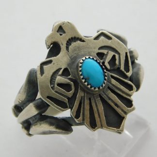 RUNNING BEAR Navajo Thunderbird Sterling Silver and Kingman Turquoise Ring