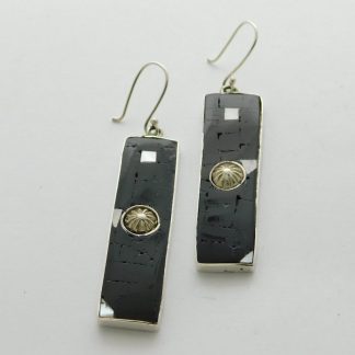 Mary Coriz Aguilar Santo Domingo Jet, Mother of Pearl, and Sterling Earrings