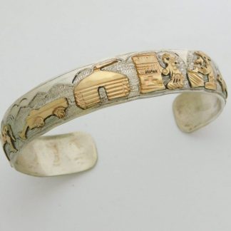 T.A. Begay Navajo Sterling Silver and Gold Story Teller Bracelet