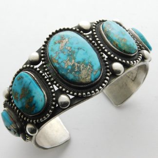 Calvin Martinez Navajo Morenci Turquoise and Sterling Silver Bracelet