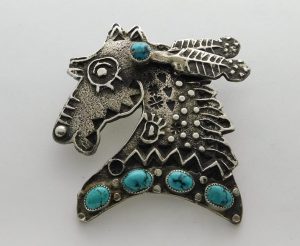 Del Arviso Navajo Tufa Cast Sterling Silver and Turquoise Horse Pendant