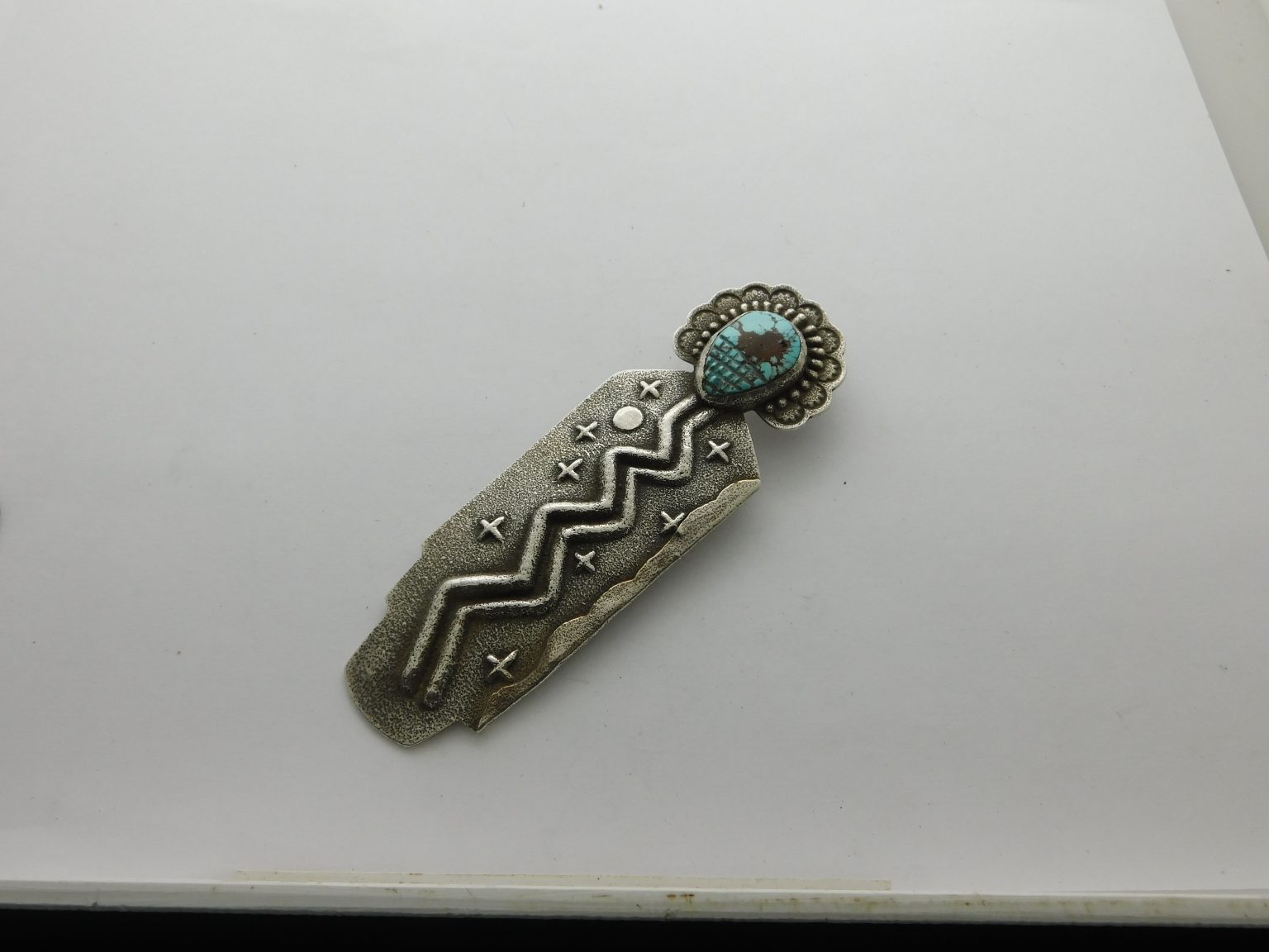 Anthony Lovato Santo Domingo Number 8 Turquoise and Sterling Silver Pin / Pendant