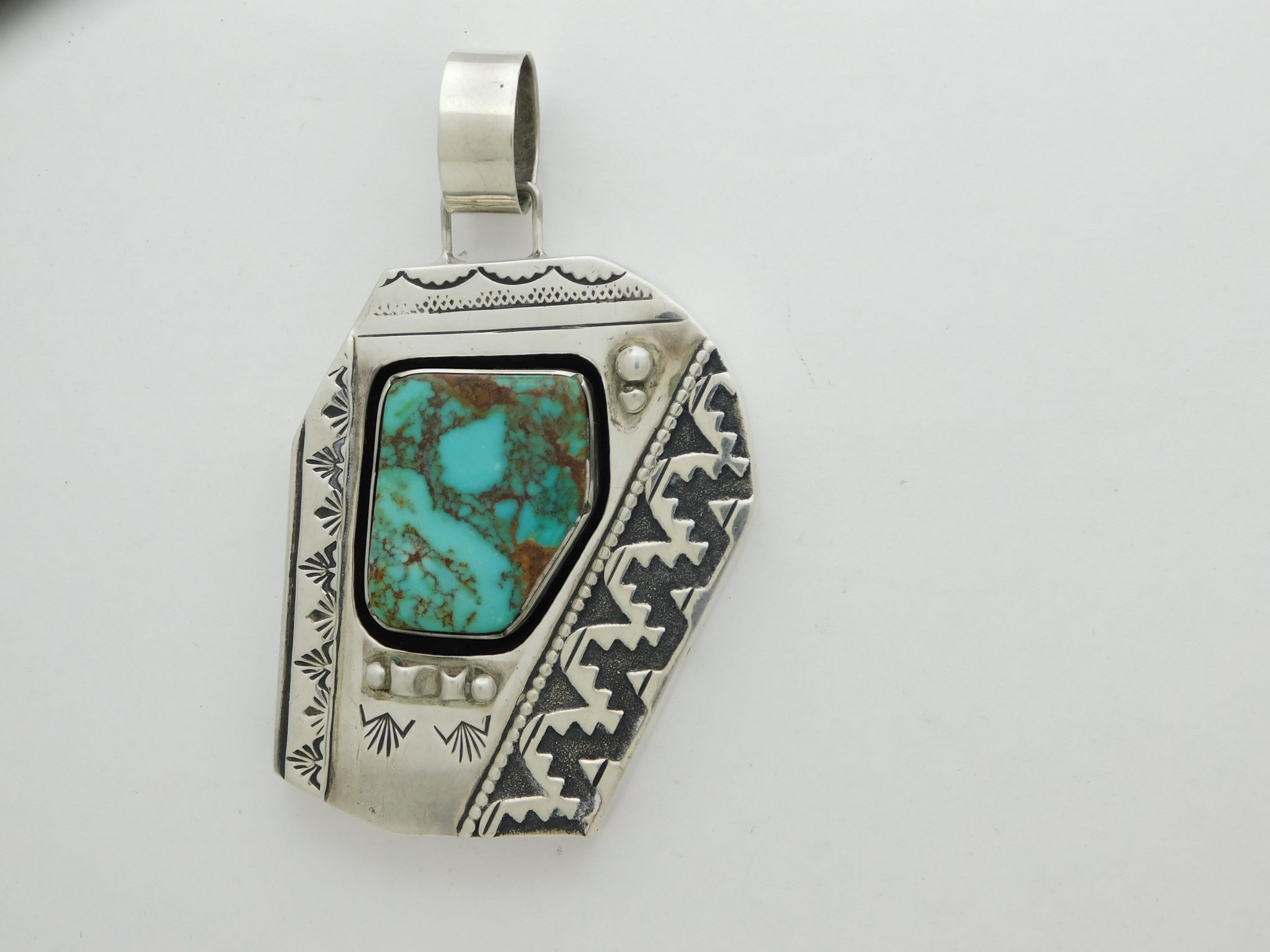 😥 SOLD - TOMMY SINGER Navajo Sterling Silver and Kingman Turquoise Pendant