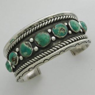 Sadie Calvin Navajo Turquoise and Sterling Silver Row Bracelet