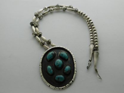 H/Arrow Navajo Sterling Silver Necklace and Kingman Turquoise Pendant