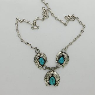 ELGIN HOSKIE Navajo Kingman Turquoise and Sterling Silver Necklace