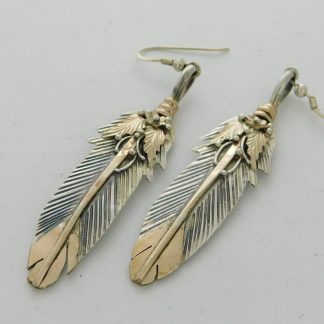 Virginia C. Navajo Sterling Silver and 1/20 Gold Filled Feather Earrings