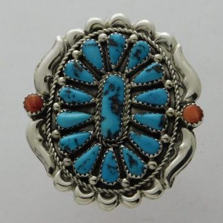Fred Gorman Jr. Navajo Turquoise, Spiny Oyster Shell, and Sterling Silver Adjustable Ring