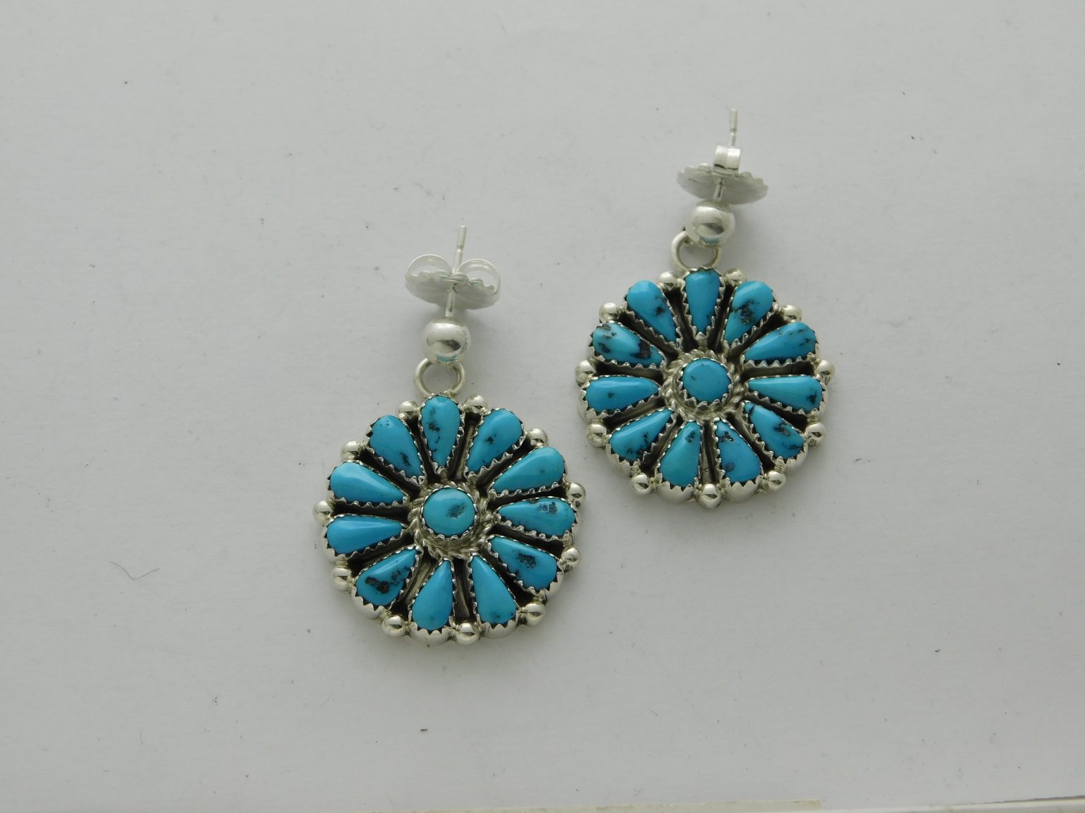 Fred Gorman Jr. Navajo Turquoise and Sterling Silver Cluster Earrings