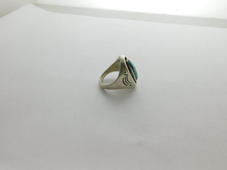 Side view of Dan Platero Navajo Sterling Silver and Kingman Turquoise Ring