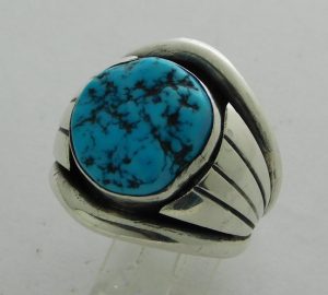 FRANK PATANIA JR. Sterling Silver & Sleeping Beauty Turquoise Ring Size 10-1/2