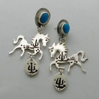 James Fendenheim Tohono O'odham with Sterling Silver and Turquoise Horse Earrings