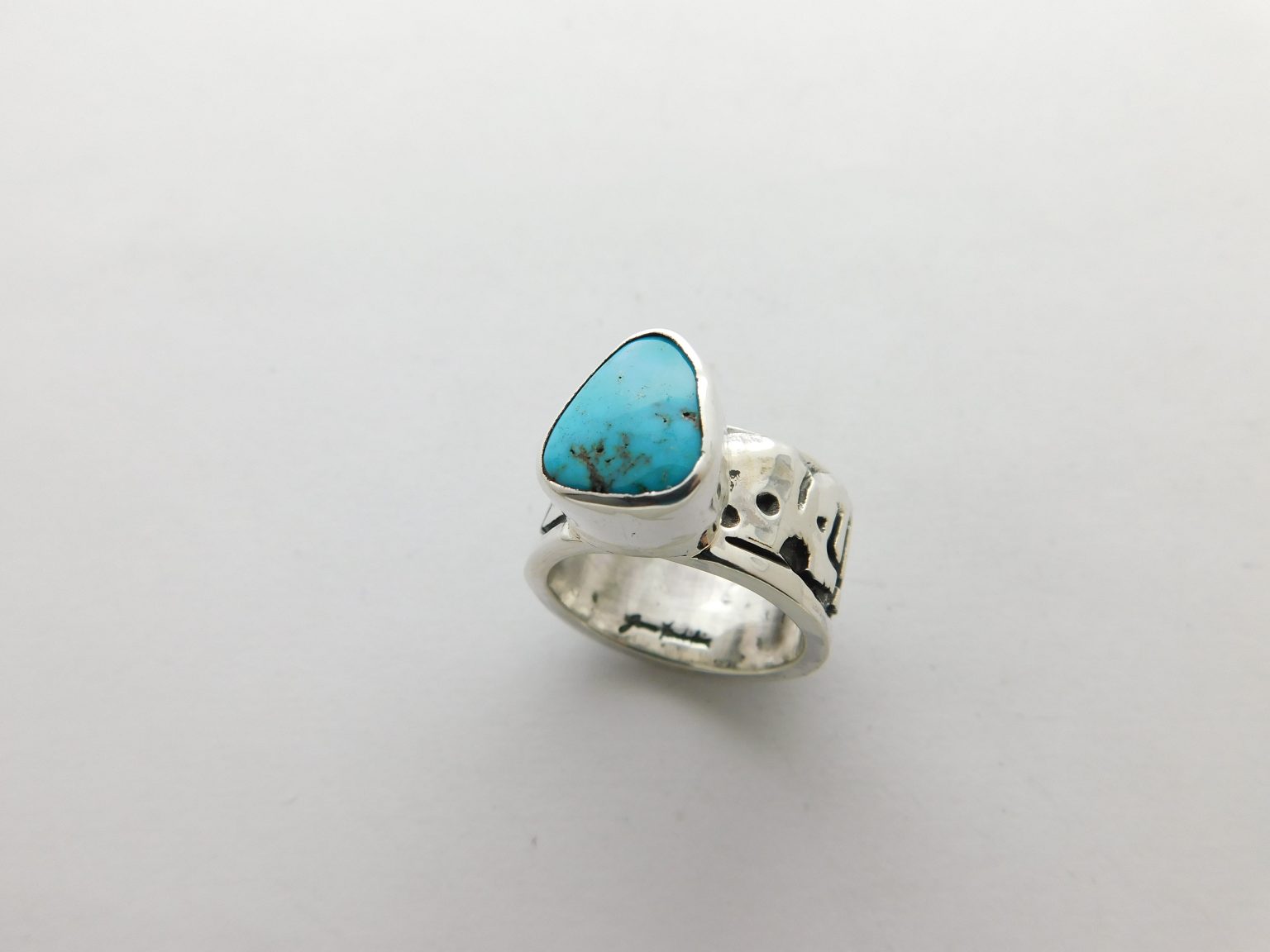 James Fendenheim Tohono O'odham Bisbee Turquoise and Sterling Silver Ring