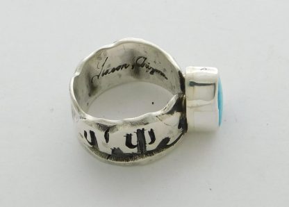 Side view of James Fendenheim Tohono O'odham Bisbee Turquoise and Sterling Silver Ring