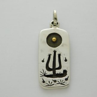 James Fendenheim Tohono O'odham Sterling Silver Ingot + 14kt. Gold Rectangular Pendant