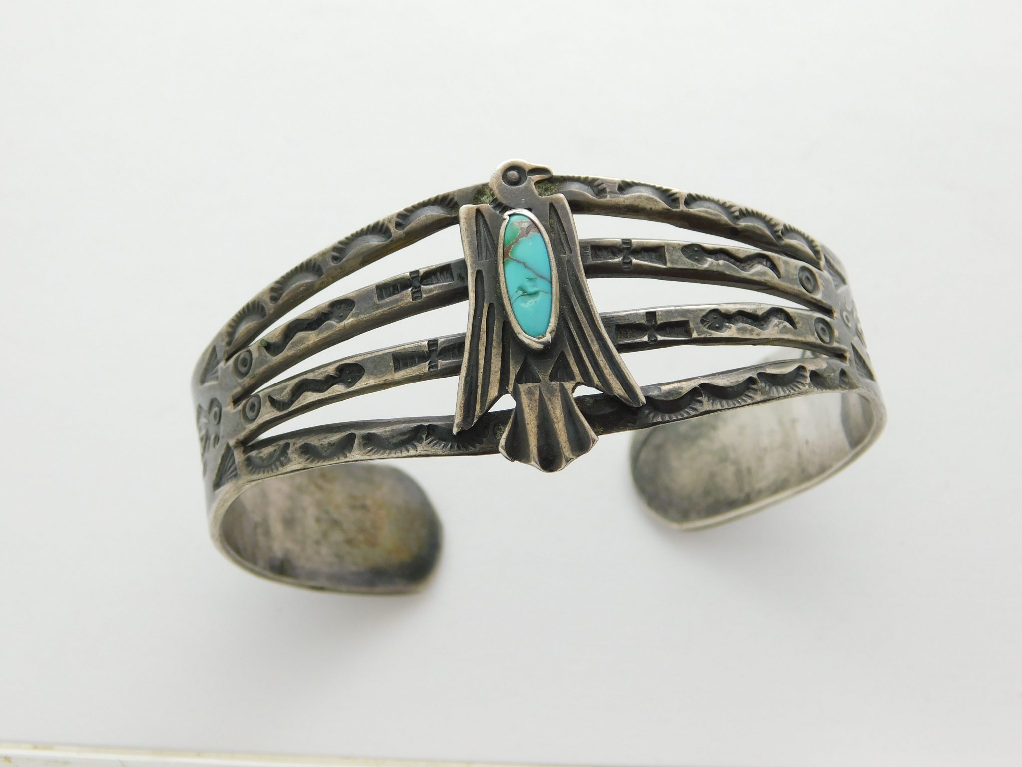 Vintage Old Pawn Silver Bracelet with Turquoise Stones South Western - Ruby  Lane
