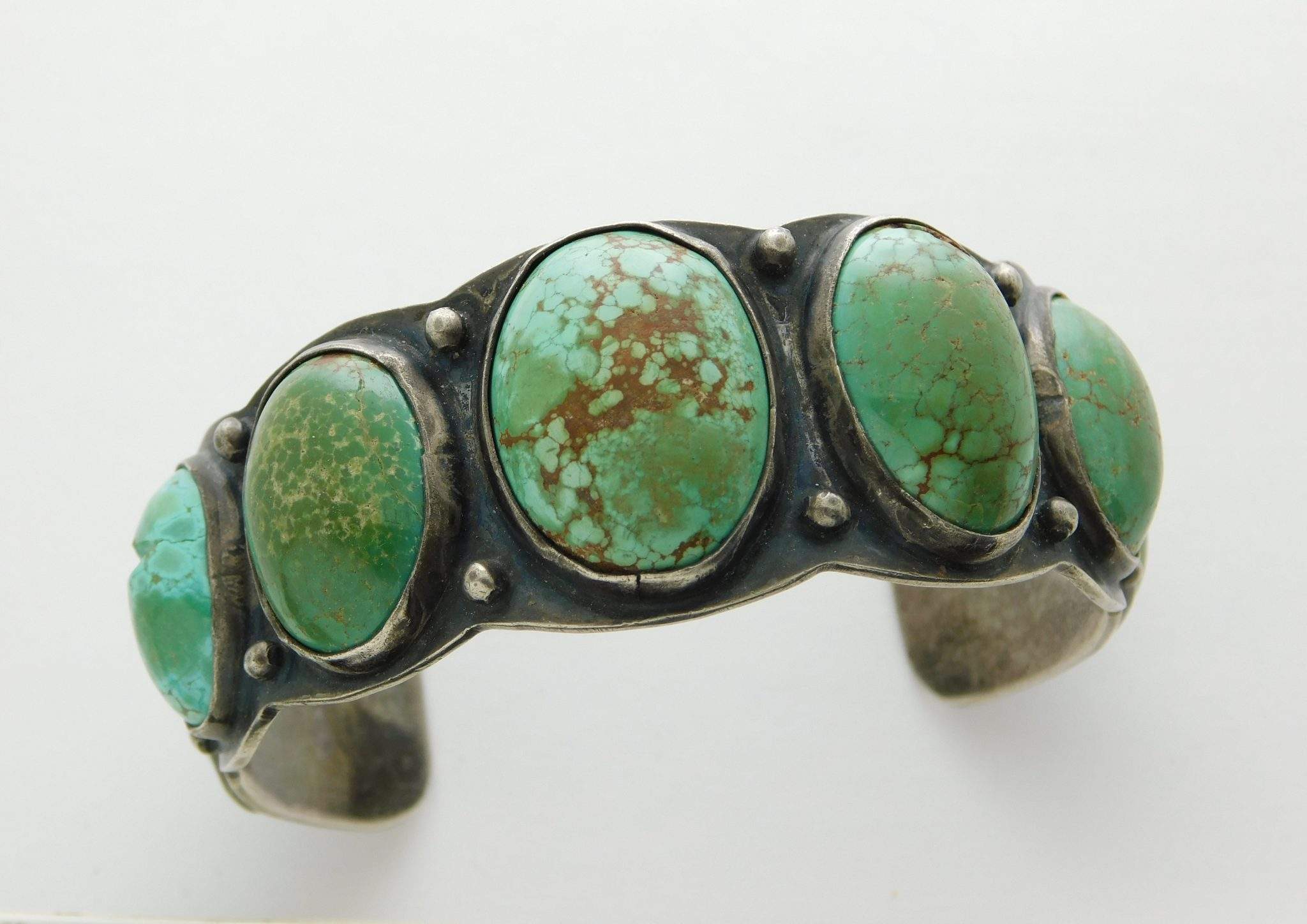 1920's Navajo NATURAL TURQUOISE and Sterling Silver Row Bracelet