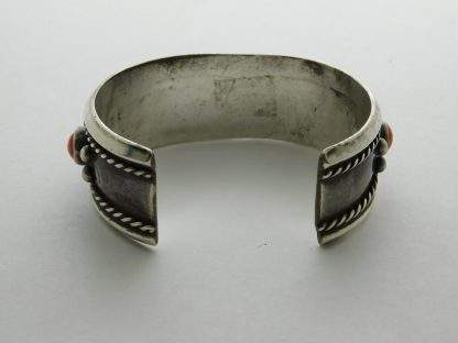 Rear view of NAVAJO Stamped Sterling Silver and Mediterranean Coral Bracelet Size 6-3/8