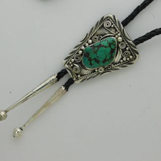 Justin Morris Navajo Turquoise and Sterling Silver Bolo Tie