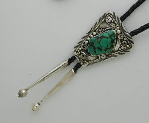 Justin Morris Navajo Turquoise and Sterling Silver Bolo Tie