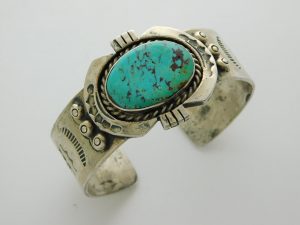 TA Signed Navajo Turquoise and Sterling Silver Bracelet