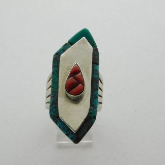 Navajo Coral and Turquoise Sterling Silver Ring