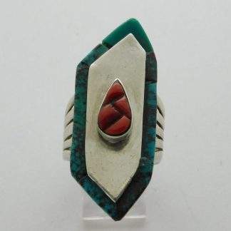 Navajo Coral and Turquoise Sterling Silver Ring