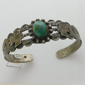 Fred Harvey Cerrillos Turquoise Sterling Silver Thunderbird and Arrow Bracelet