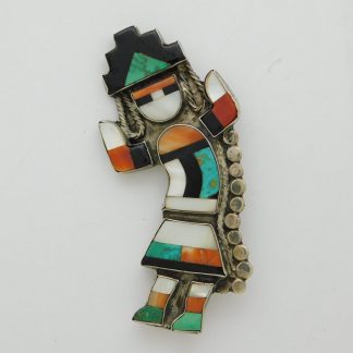 Zuni Sterling Silver and Stone Inlay Rainbow Dancer Pin