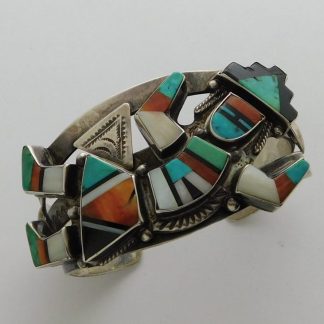 Zuni Rainbow Man Stone Inlay and Sterling Silver Bracelet