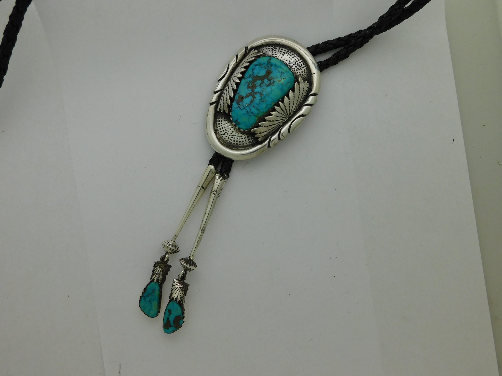 ROBERT AND BERNICE LEEKYA ZUNI Turquoise & Sterling Silver Bolo Tie and Tips