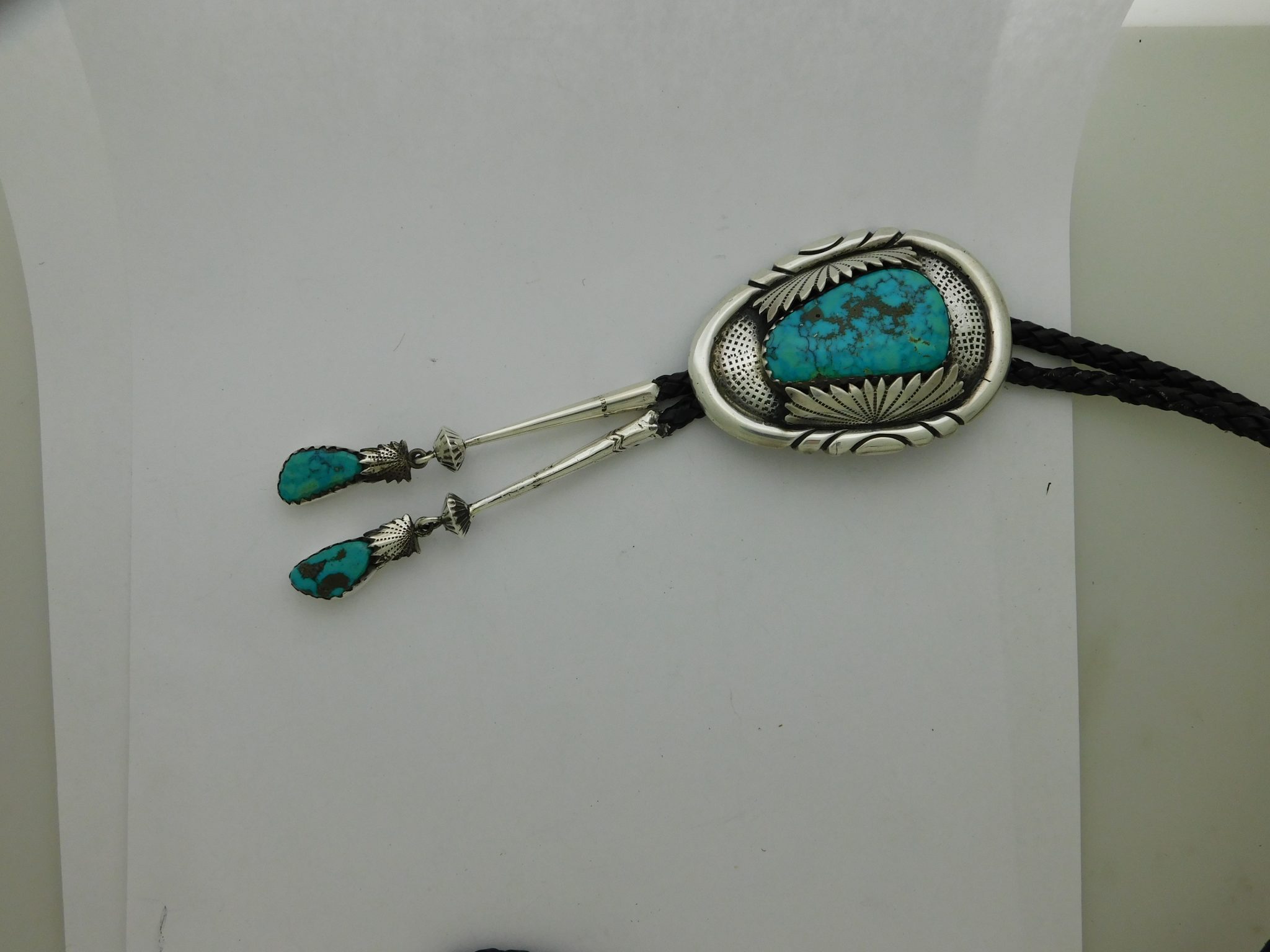 ROBERT AND BERNICE LEEKYA ZUNI Turquoise & Sterling Silver Bolo Tie and Tips