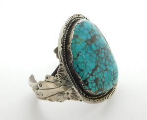 Side view of Ernie Northrup Jr. Hopi Hubai Turquoise and Sterling Silver Cuff