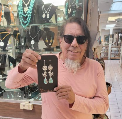 James Fendenheim Tohono O'odham With Reservation Pony and #8 Turquoise Sterling Silver Earrings