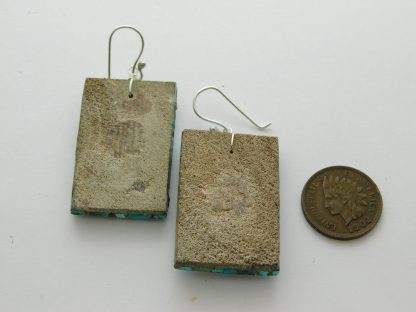 Rear view of Mary Coriz Aguilar Santo Domingo Spiny Oyster and Turquoise Rectangle Earrings