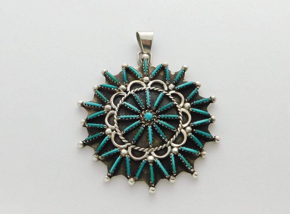 ZUNI Sterling Silver and Turquoise Needlepoint Cluster Pin