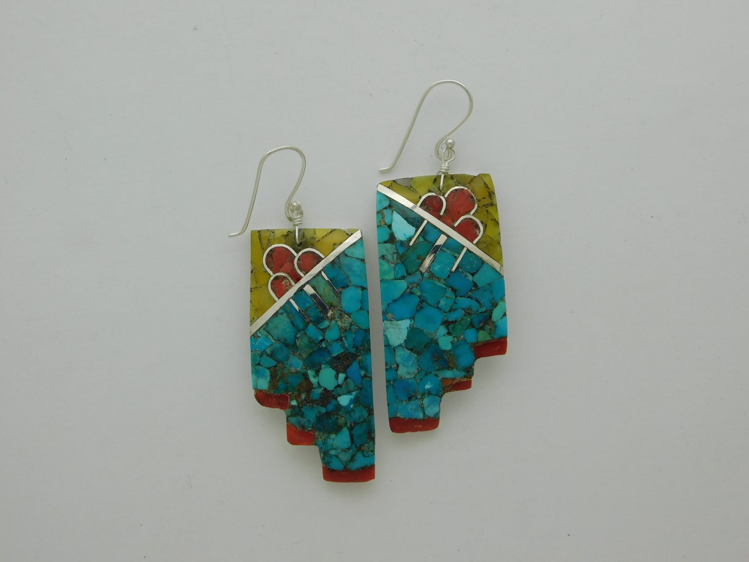 Mary Coriz Aguilar Santo Domingo Stair Step Cloud Sterling Silver and Turquoise Earrings
