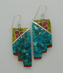 Mary Coriz Aguilar Santo Domingo Stair Step Cloud Sterling Silver and Turquoise Earrings